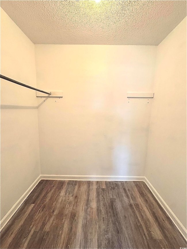 Walk in closet featuring dark wood-type flooring