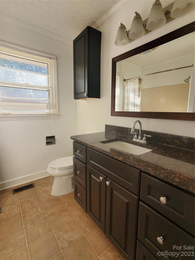 Full bath with large vanity and granite counter