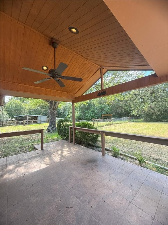 View of patio with ceiling fan