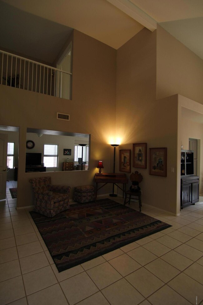 Open living area with high ceilings.
