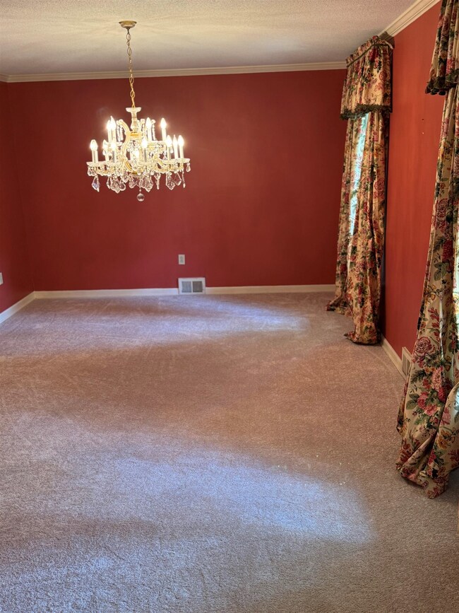 Spare room with carpet flooring, an inviting chand