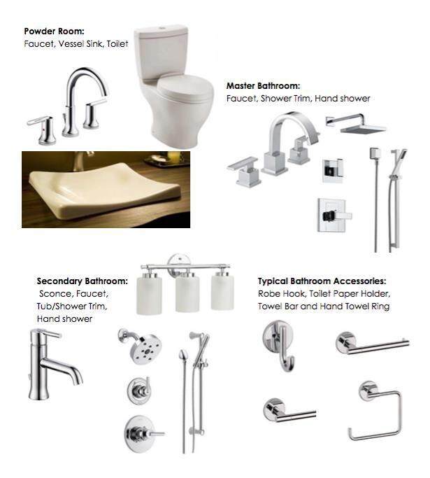 Powder Room, Master Bathroom, Secondary Bathroom and Typical Bathroom Accessories