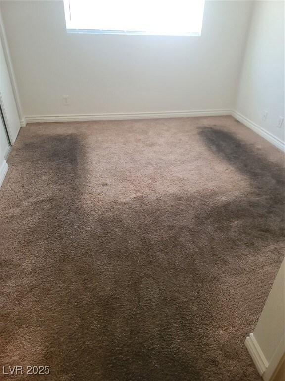 Empty room featuring carpet floors, a wealth of na