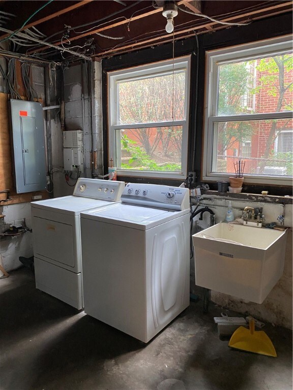 Washer and dryer in launder with plenty of storage