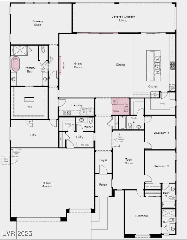 Structural options include: wet bar, shower in sec