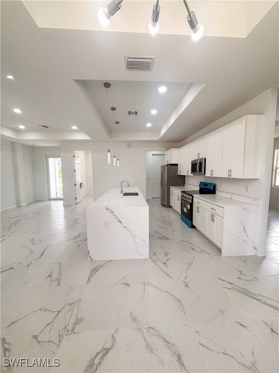 Kitchen featuring stainless steel appliances, a si