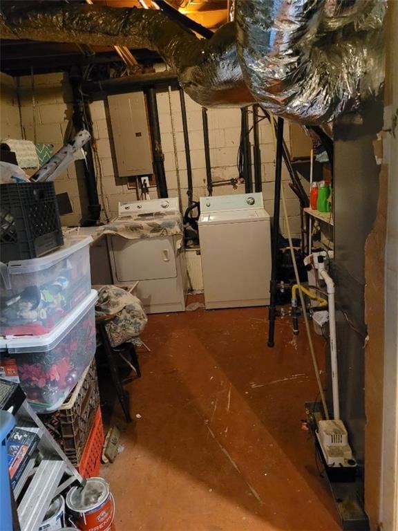 Unfinished below grade area with electric panel, i
