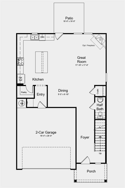 First Floor Plan - Additional highlights include: extended flooring at main living area and outside vent hood