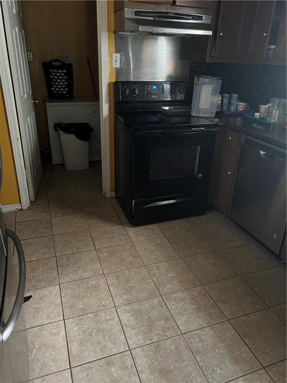 Kitchen with stove, tile floors, backsplash, range