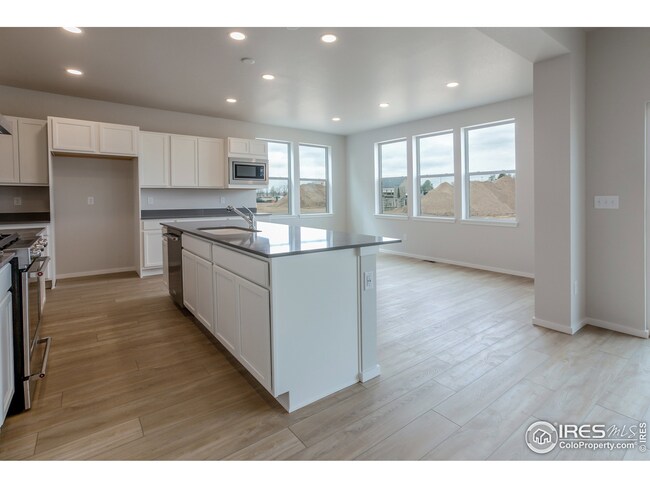 Kitchen island & dining room, open floor plan w/ vinyl plank flooring