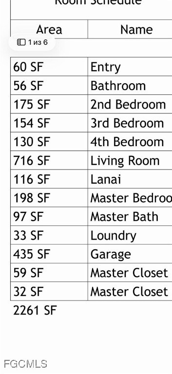 Sqft of each room