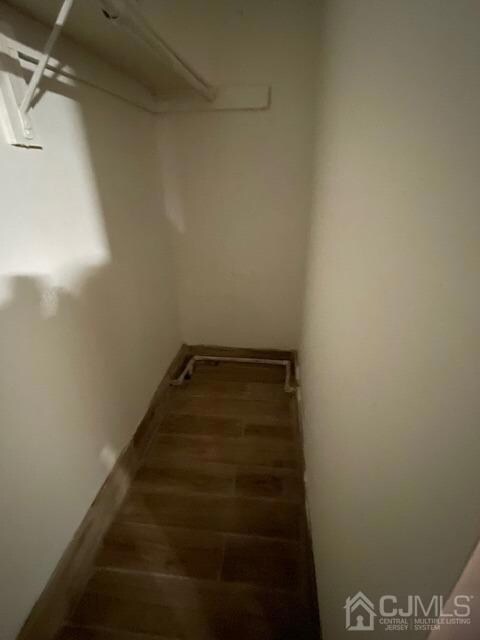 Main closet in living room featuring wood-type flooring
