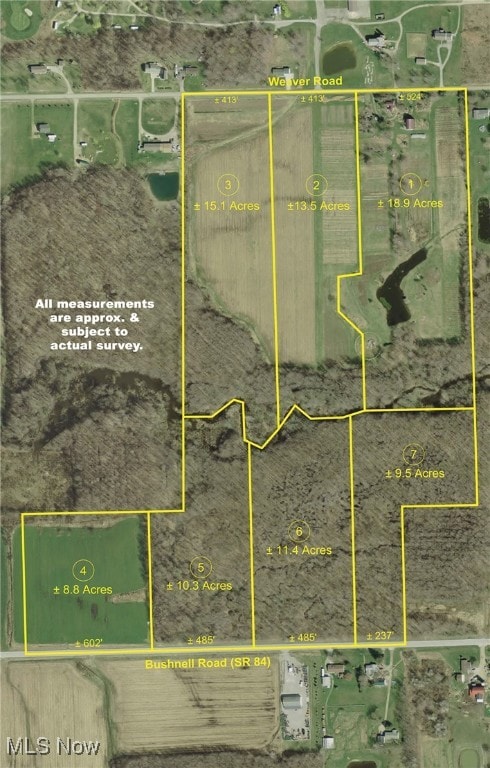 Aerial view of property's location with property boundaries highlighted