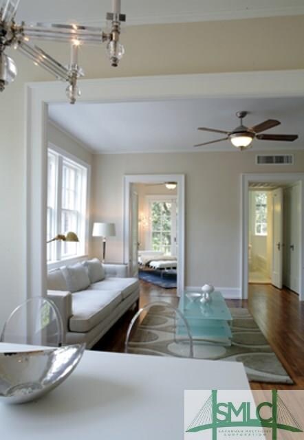 View from the living room to the bedroom (Left) an