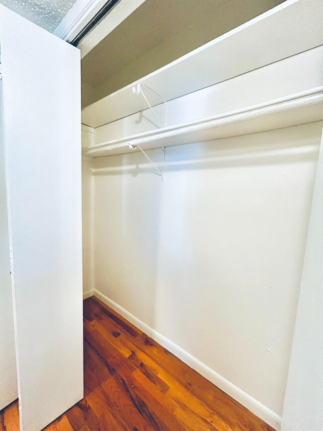 Walk in closet with wood finished floors