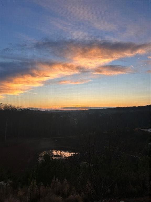 Nature at dusk featuring a water view