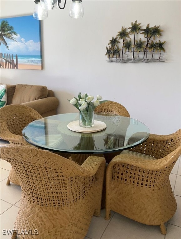 Dining area with tile patterned floors
