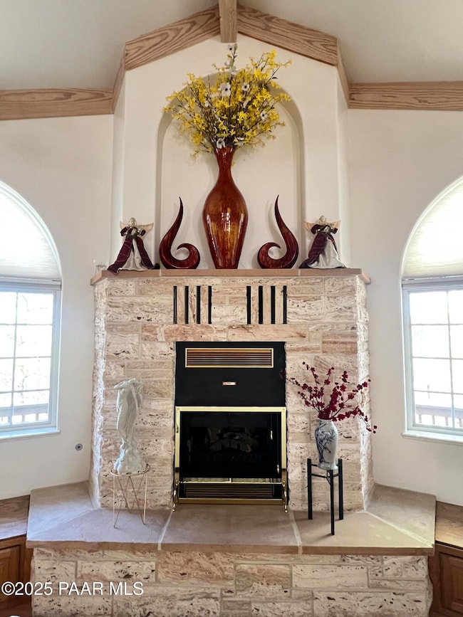Limestone fireplace