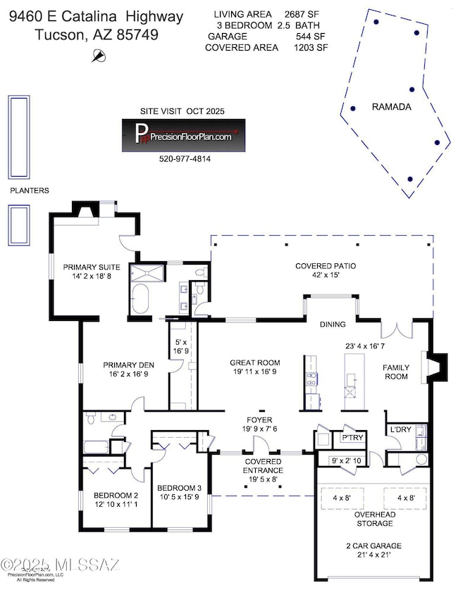 2,687 SqFt Digitally measured floor plan