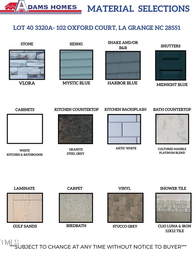 LOT 40 3320 MATERIALS SELECTIONS