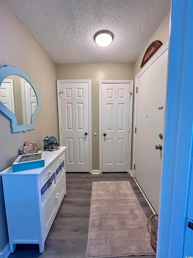 Foyer entrance featuring dark wood-type flooring a