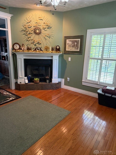 Living room with gas fireplace.