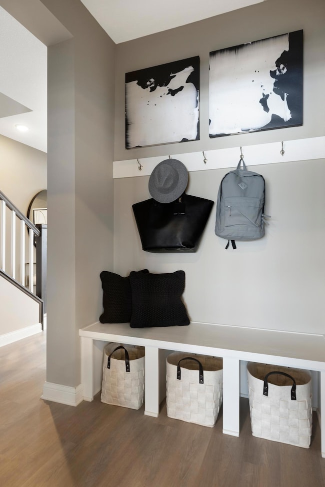 Boot bench area and powder room.