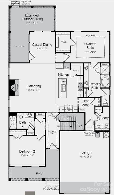 Structural options added include tray ceilings at foyer and owner’s suite, 4’ garage extension, metal roof in place of shingles, game room with attic suite, extended screened outdoor living, windows at bath 2, fireplace, and utility sink in garage.