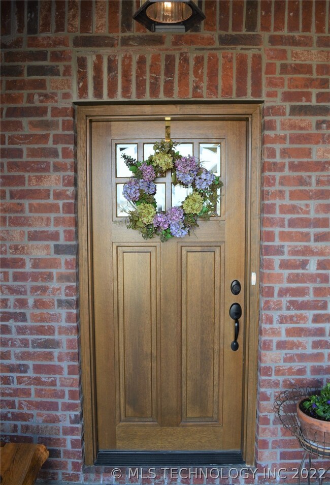 Beautiful solid wood front door with beveled windo