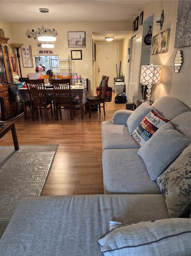 View from rear porch to front door, dining area and kitchen