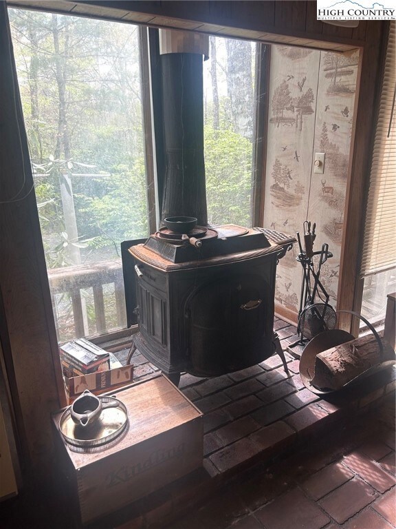 Wood burning stove in living room area