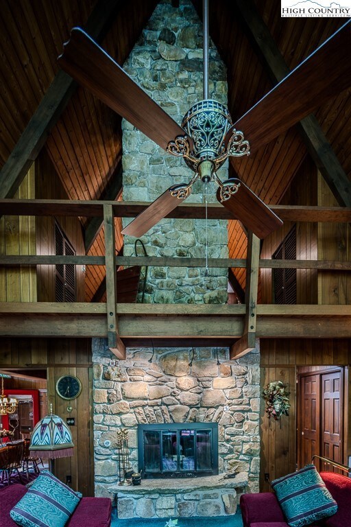 Gorgeous stone fireplace.