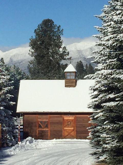 Winter Barn, Covered Mountains