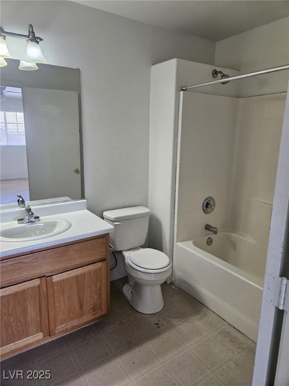 Full bath featuring toilet, vanity, shower / batht