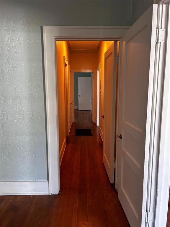 Corridor featuring dark hardwood / wood-style floo
