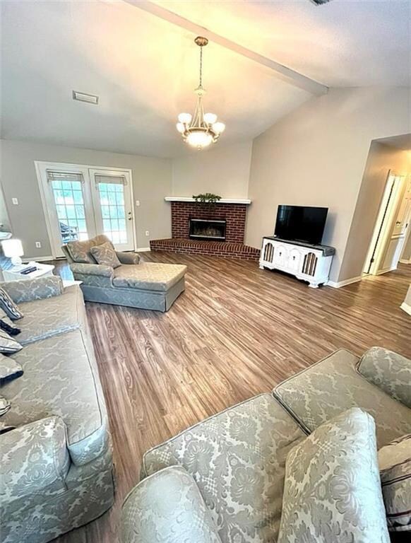 Living room featuring a fireplace