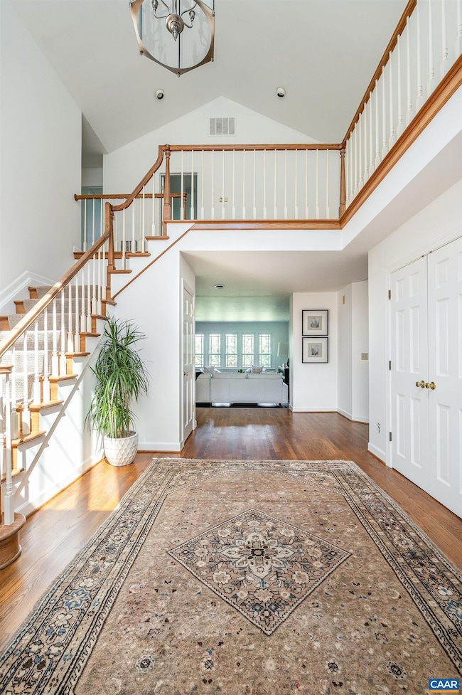 Off the two story foyer is the office to the right