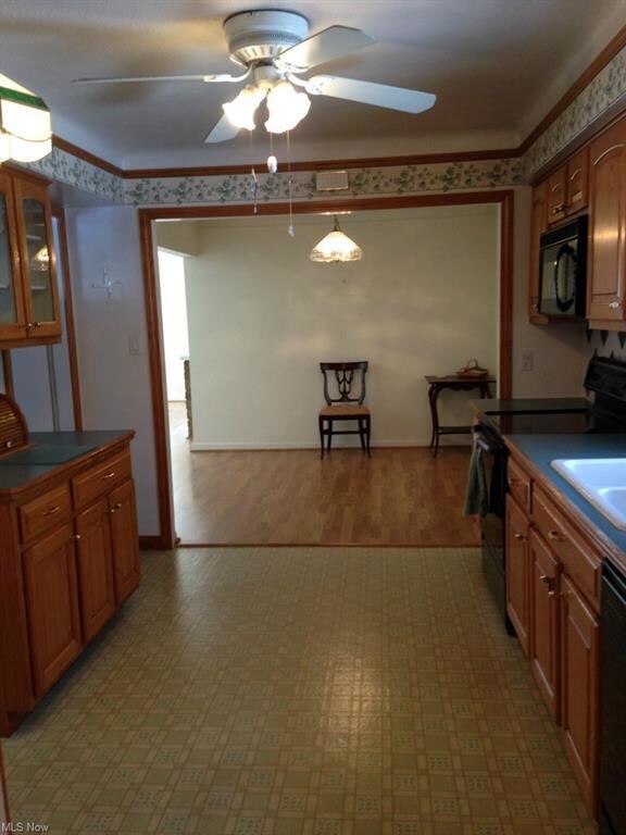 large kitchen looking into dining room