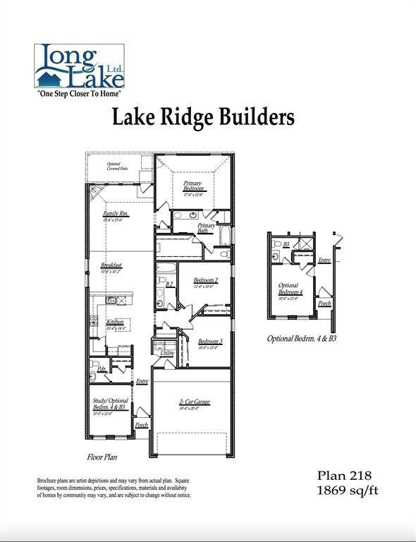 Plan 218 features 4 bedrooms, 3 full baths,  and o