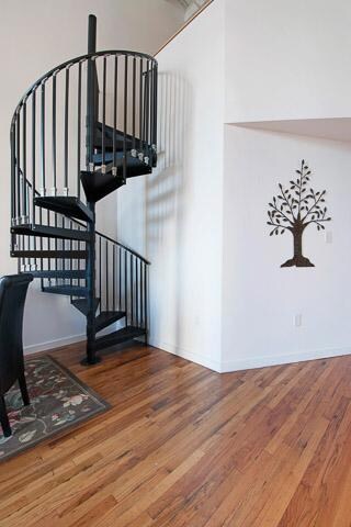 Spiral staircase to upper loft