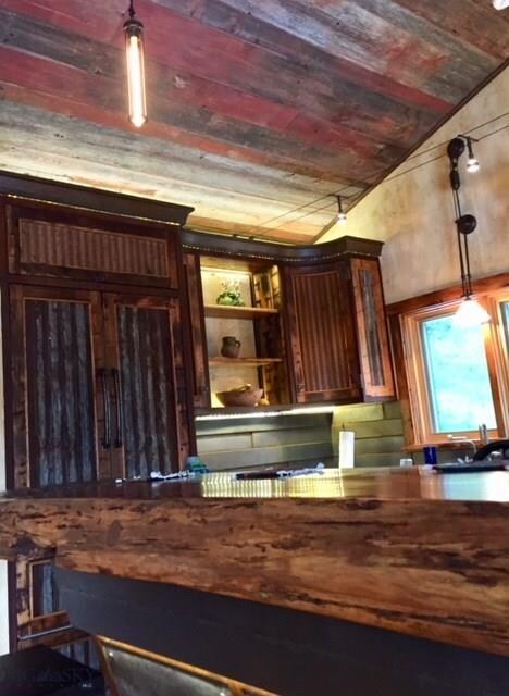 Wood breakfast bar in kitchen