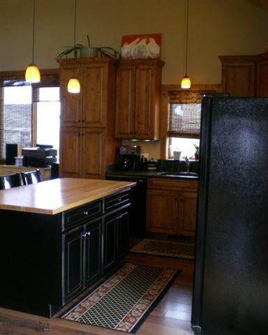 Soapstone countertops and island butcher block