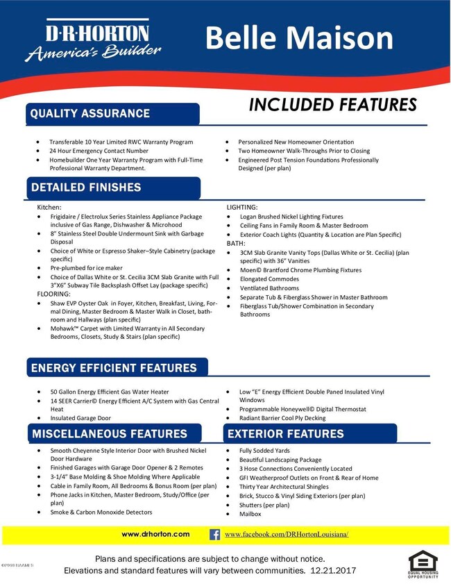 Belle Maison Included Features Sheet 5.1