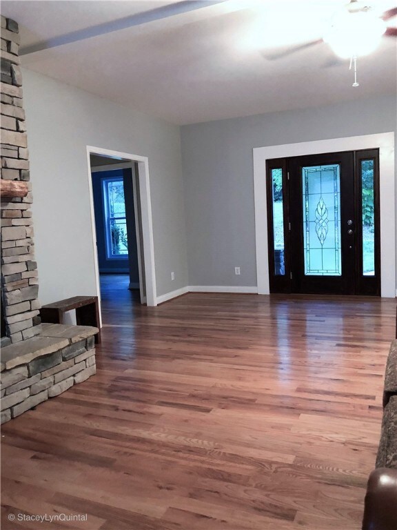 Hardwood floors and open floor plan
