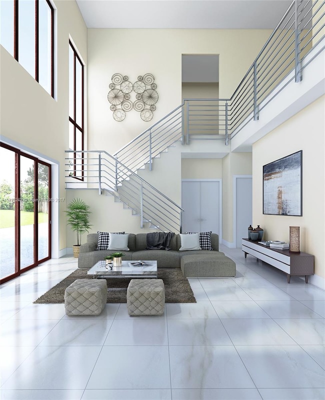 Rendering: Living Room with large windows and mode