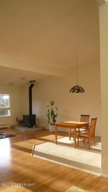 Living room with soapstone woodstove