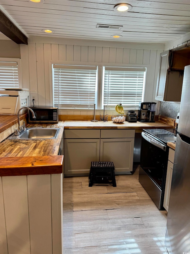 Kitchen featuring stainless steel appliances, butc