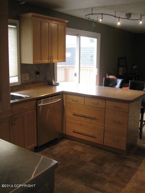 View from dining area into kitchen