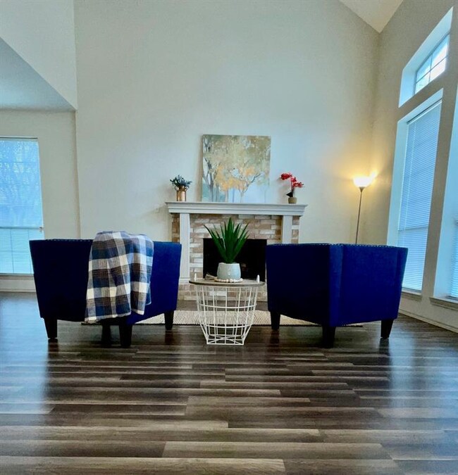 Living area with cozy fireplace