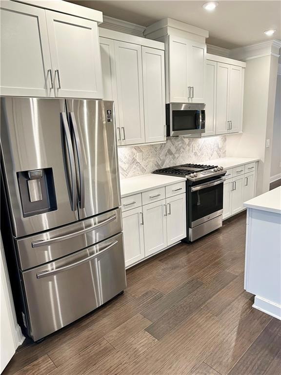 Kitchen featuring backsplash, light countertops, o